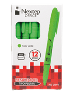 Marcador Nextep Resaltador Tipo Pluma Punta Cincel Color Verde C/12 Pzas