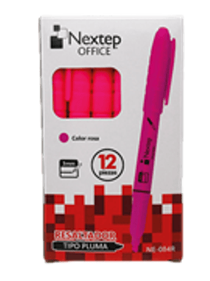 Marcador Nextep Resaltador Tipo Pluma Punta Cincel Color Rosa C/12 Pzas