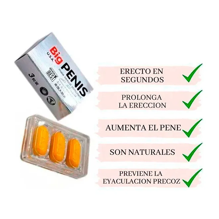 Estimulante Sexual Masculino Big Penis 3 Cápsulas Sin Sabor – Triple Acción 3