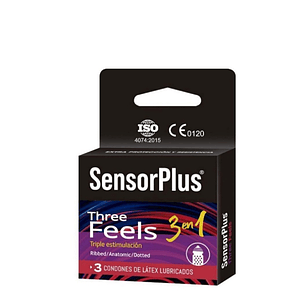 Preservativos Sensor Plus Three Feels 3 en 1 Pack 3 Unidades – Látex Natural Lubricados