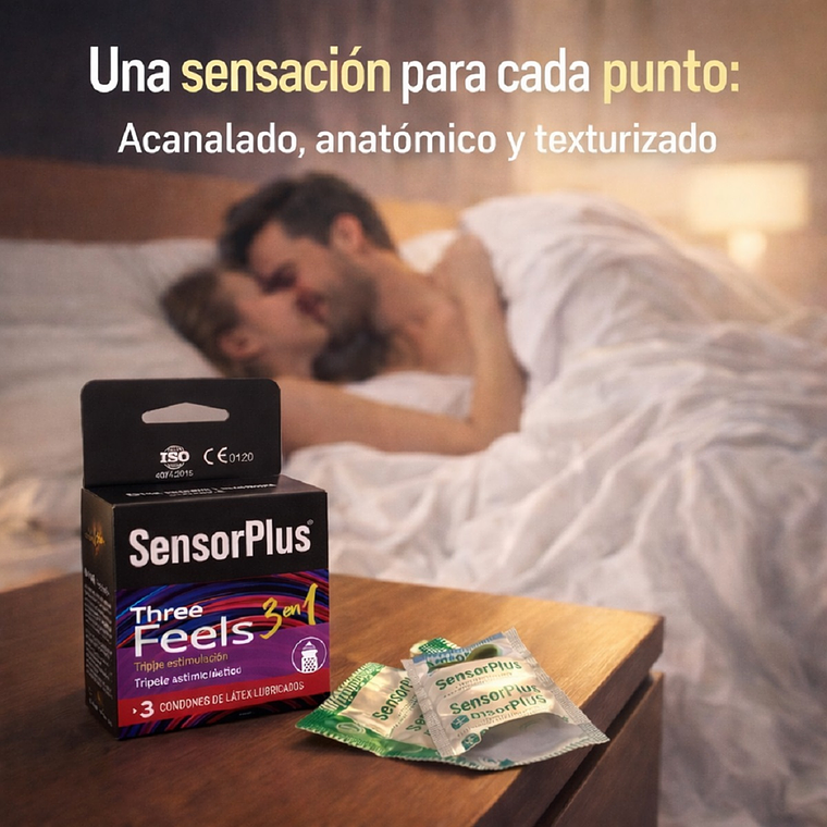 Preservativos Sensor Plus Three Feels 3 en 1 Pack 3 Unidades – Látex Natural Lubricados 2