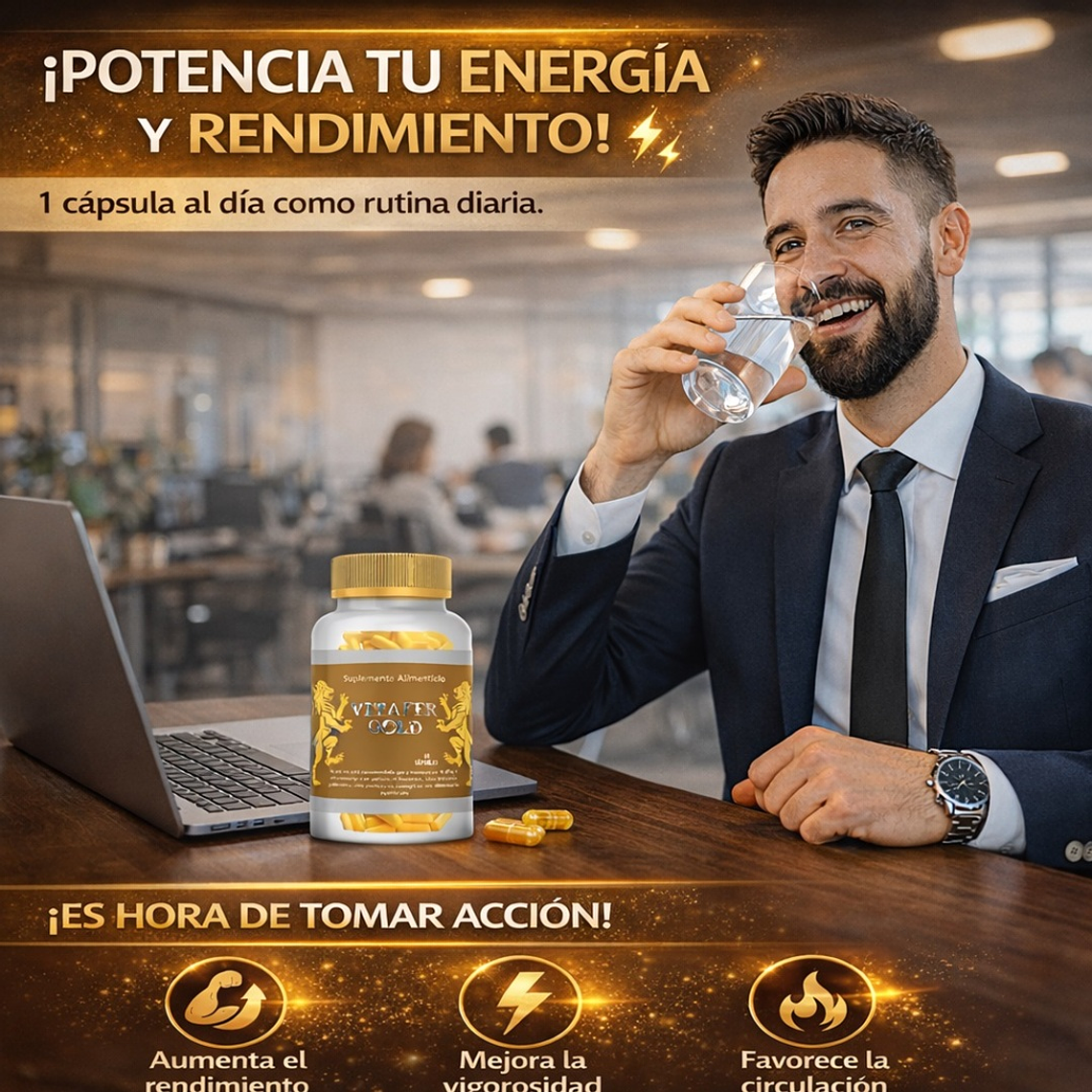 Cápsulas Potenciador Masculino Vitafer L Gold – Energía y Libido Natural 4