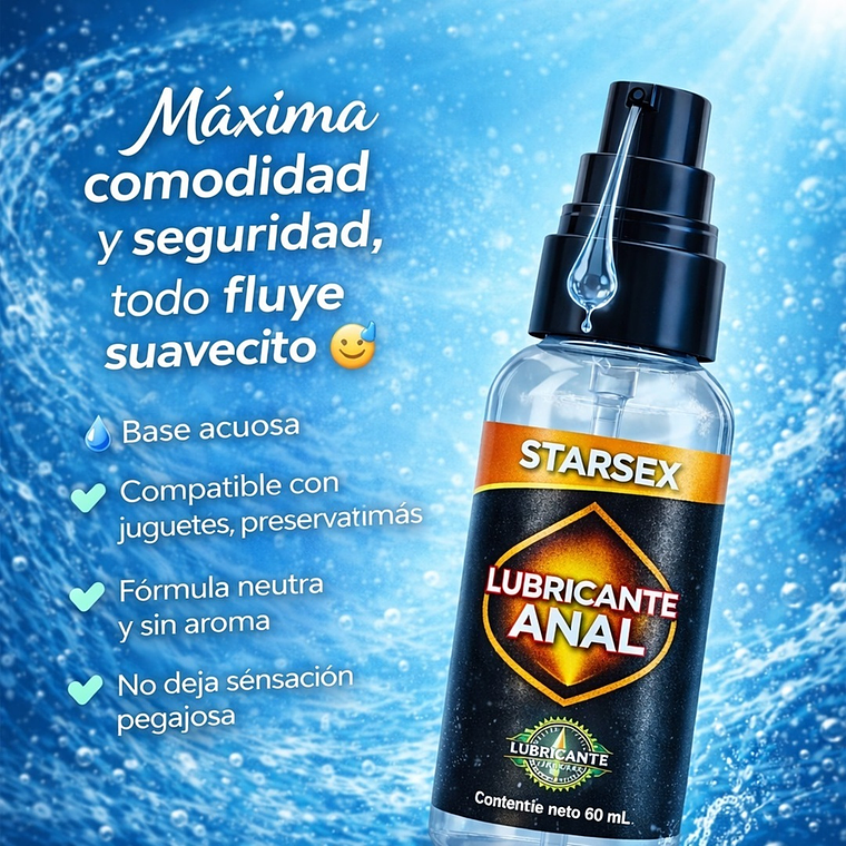 Lubricante Anal Dilatador Starsex 60 mL Base Agua Compatible con Látex 2