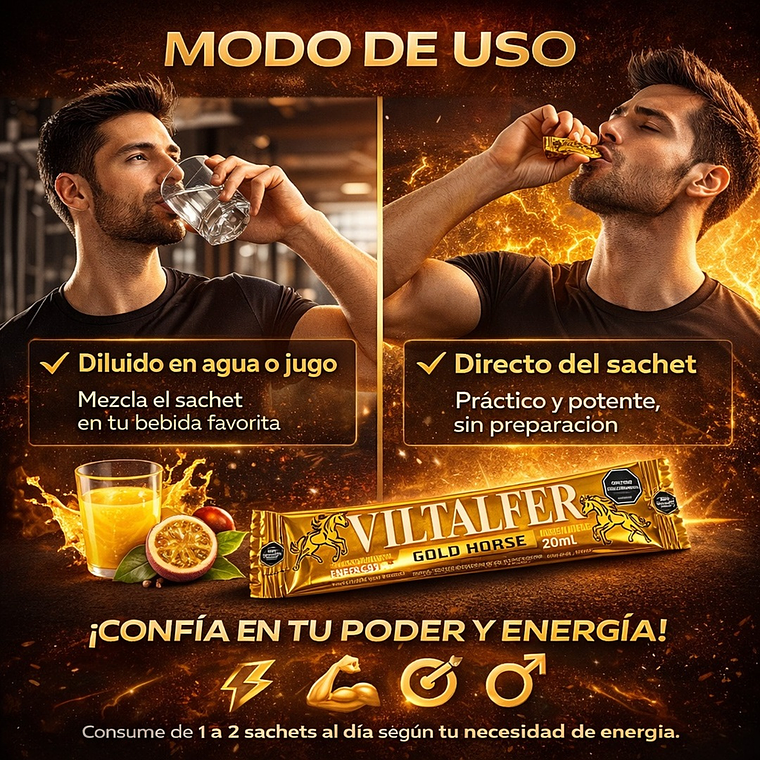 Viltalfer Gold Horse Sachet 20ml – Suplemento Energizante Natural para Potencia y Rendimiento 3