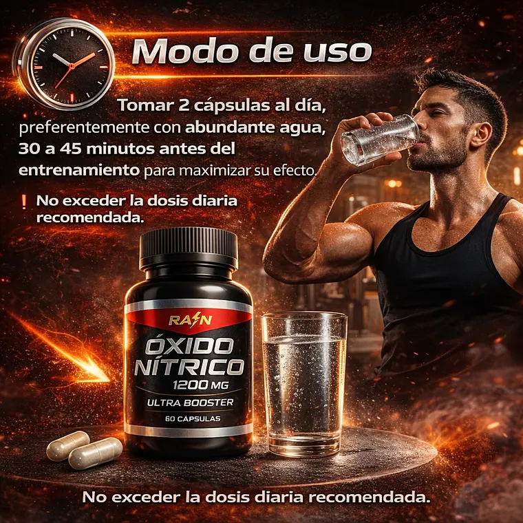 Óxido Nítrico Ultra Booster 1200 mg – Suplemento Deportivo Rain (60 cápsulas) 4