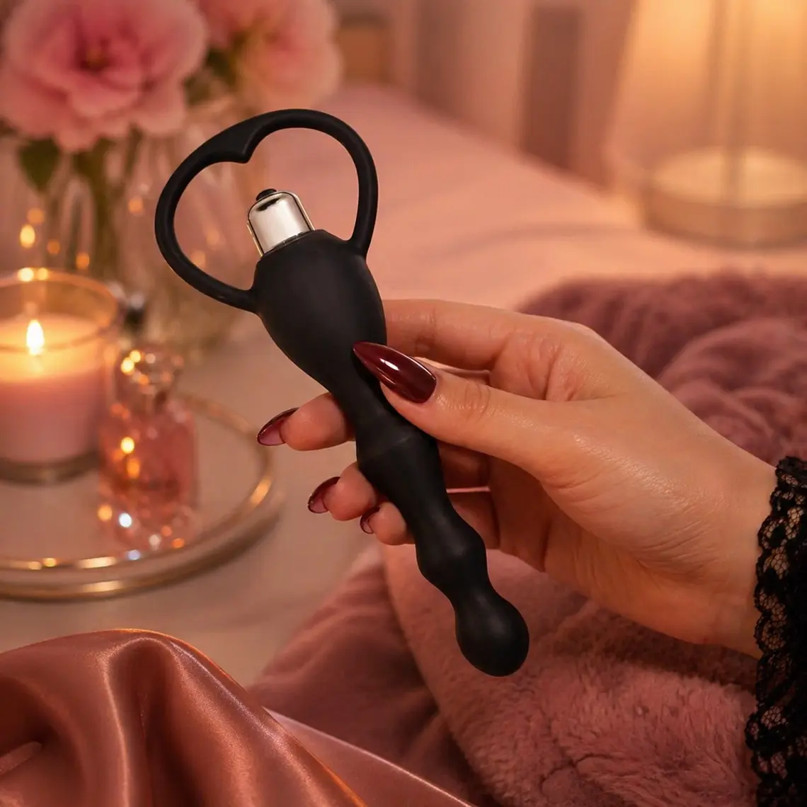 Plug Vibrador Anal Medium con Anillo y Vibración – Juguete Íntimo de Silicona Color Negro 4