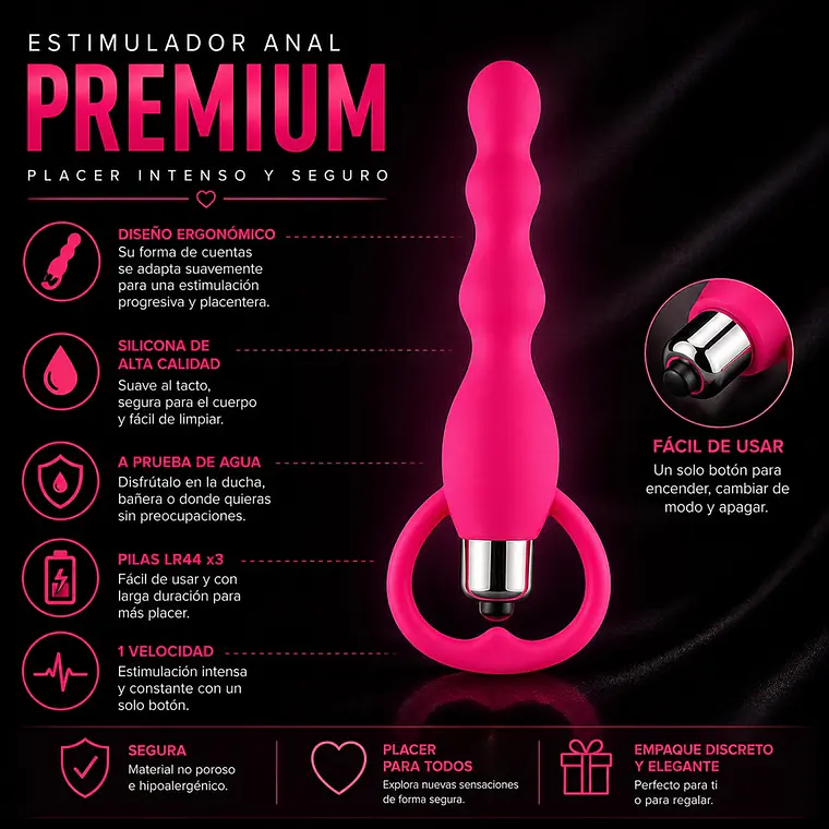 Plug Vibrador Anal Medium con Anillo y Vibración – Juguete Íntimo de Silicona Color Fuscia 2