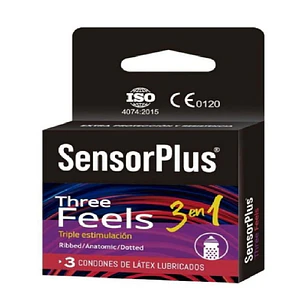 Preservativos Sensor Plus Three Feels 3 en 1 Pack 3 Unidades – Látex Natural Lubricados