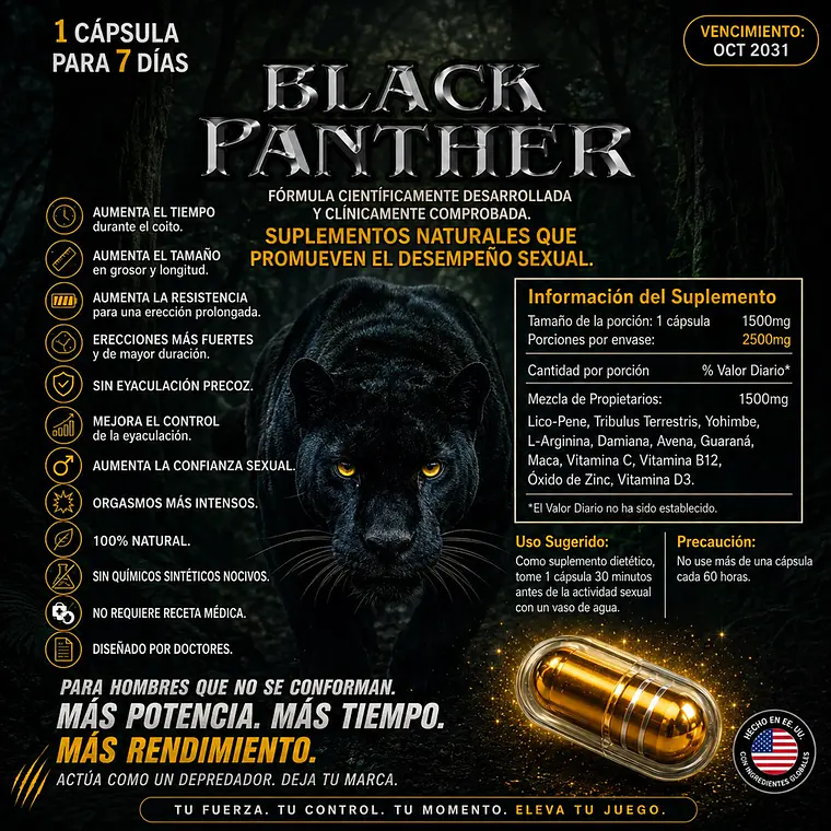 Potenciador Sexual Masculino Pantera Negra Extreme 25000 – Cápsula de Alto Rendimiento 2