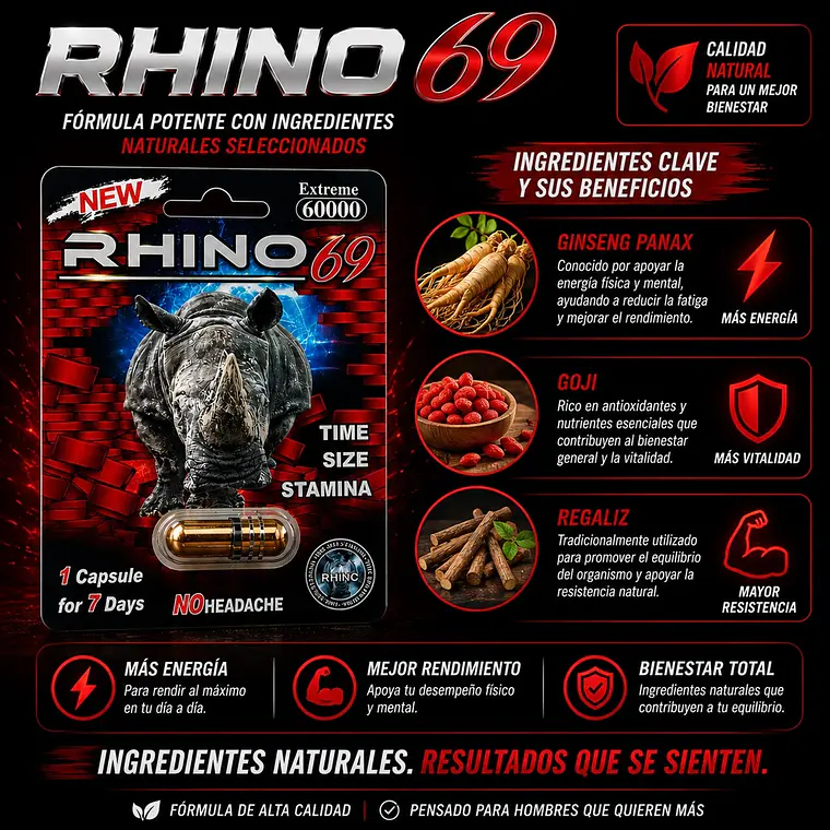 Rhino 69 Extreme 6000 – Potenciador Sexual Masculino de Acción Rápida y Larga Duración 3
