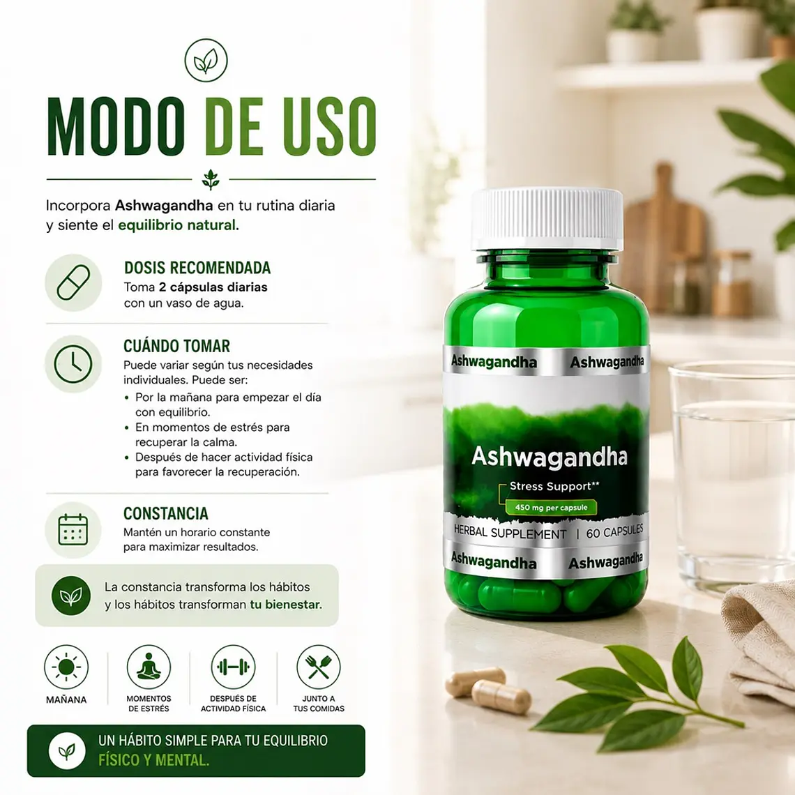 Cápsulas Ashwagandha 450 mg – Suplemento Natural Adaptógeno para Estrés y Sueño 3
