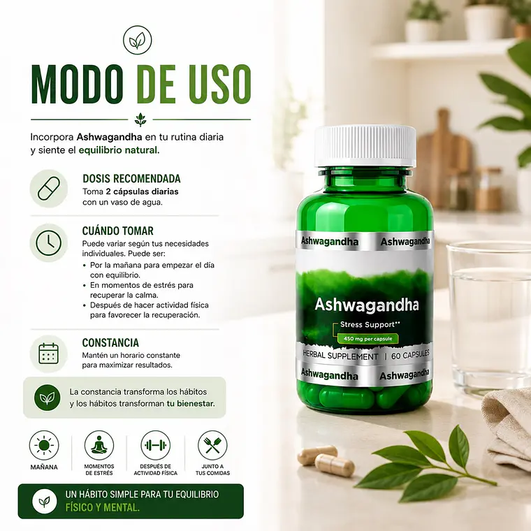 Cápsulas Ashwagandha 450 mg – Suplemento Natural Adaptógeno para Estrés y Sueño 3