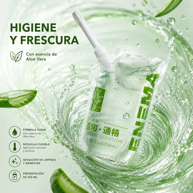 Enema Portátil Aloe Vera 250 ml con Boquilla Flexible – Higiene Personal Límite Cero 3
