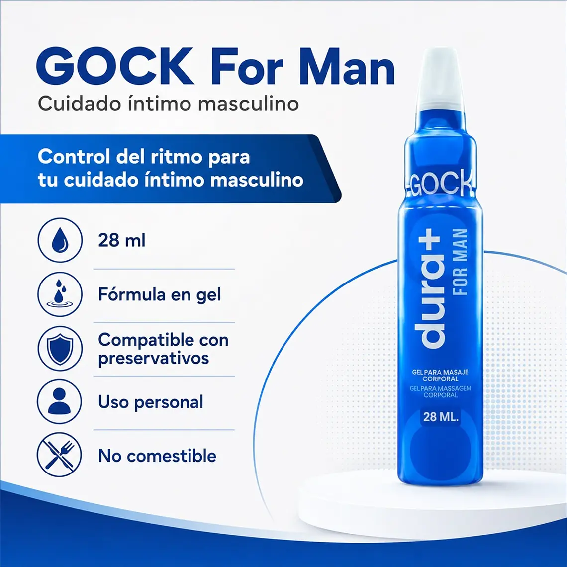 Gel Retardante Masculino Dura+ For Man 28 ml | Control del Tiempo, Base Agua, Compatible con Preservativos 2