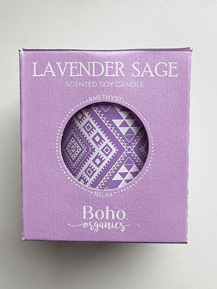 Vela de Soya Salvia Lavanda con Cristal Amatista BOHO