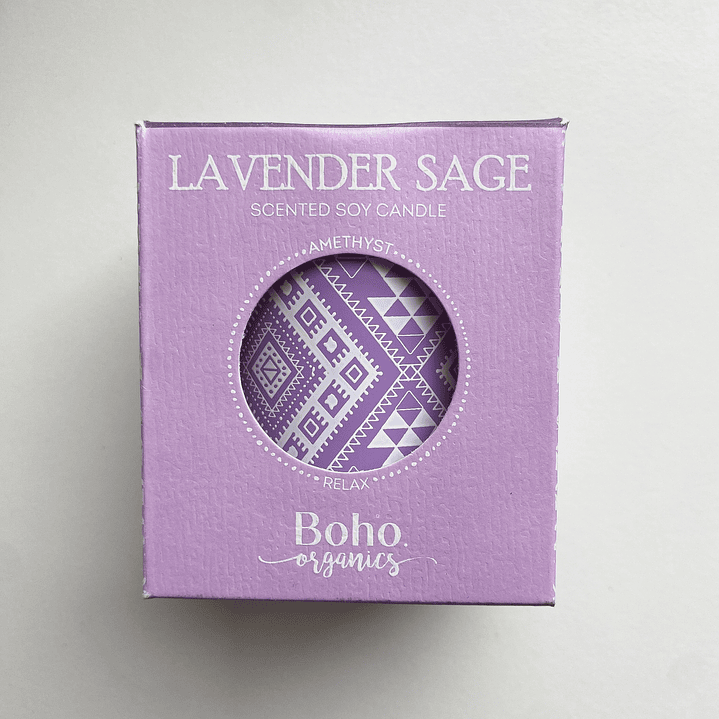 Vela de Soya Salvia Lavanda con Cristal Amatista BOHO 2