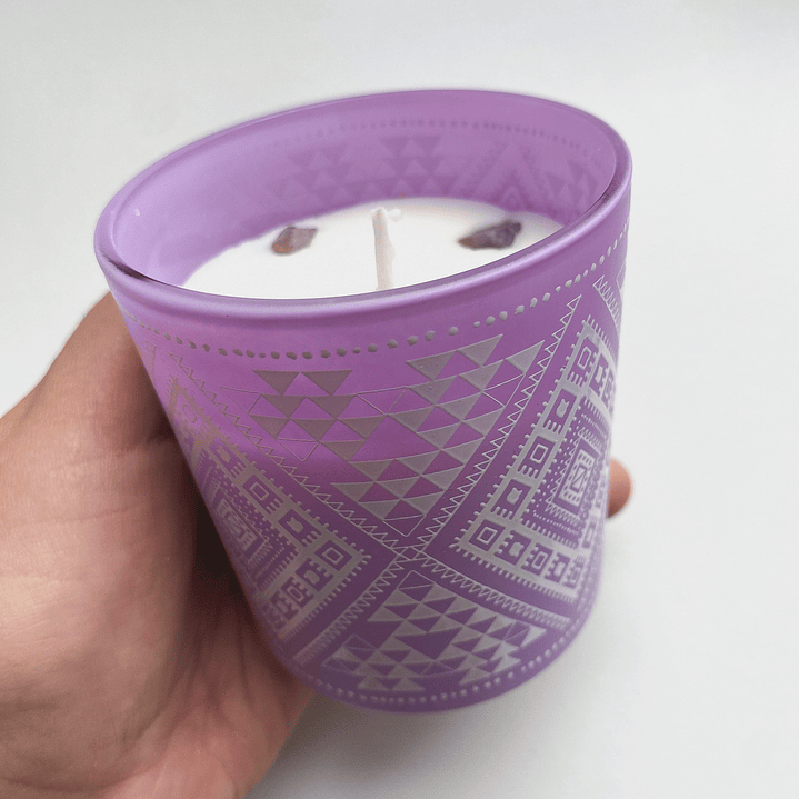 Vela de Soya Salvia Lavanda con Cristal Amatista BOHO 1