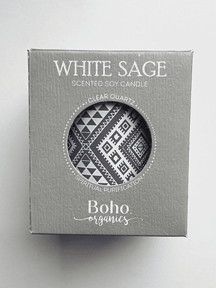 Vela de Soya Salvia Blanca con Cristal Cuarzo BOHO