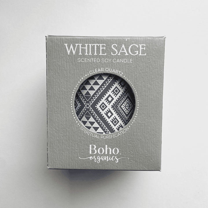 Vela de Soya Salvia Blanca con Cristal Cuarzo BOHO 2