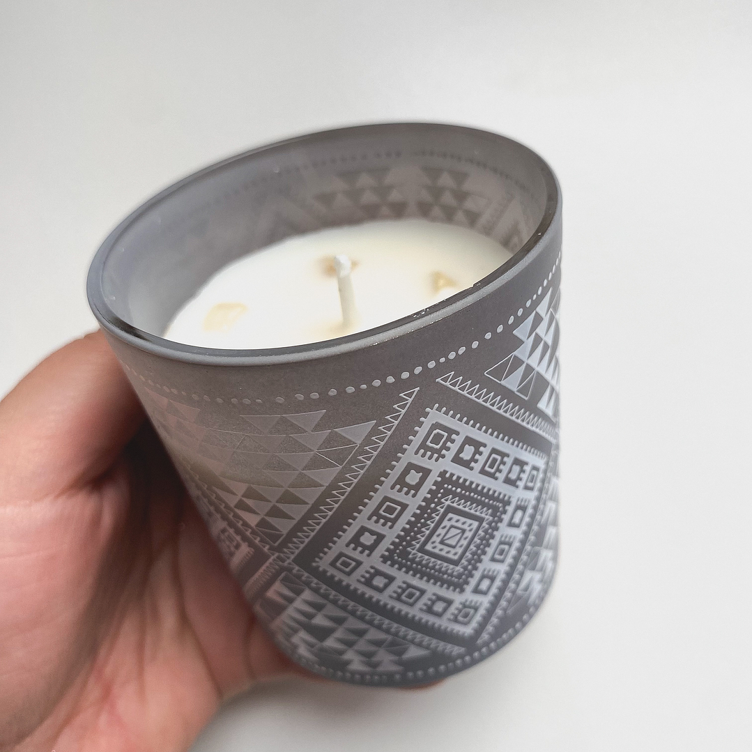 Vela de Soya Salvia Blanca con Cristal Cuarzo BOHO 1