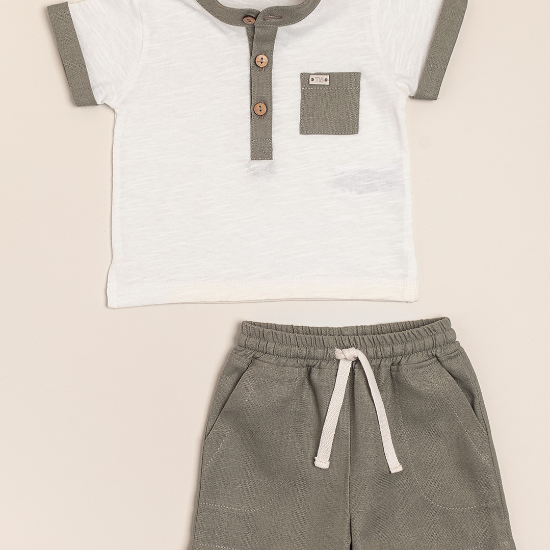 Agus Set of slub cotton T shirt with linen shorts 2