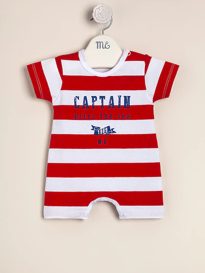 Striped cotton jumpsuit with Captain print
