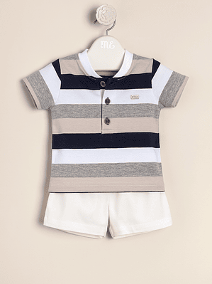 Juan Set Top Cotton Striped with Shorts Lightweight Twill