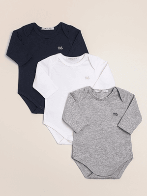 3 pack of American style long sleeve bodysuits with logo