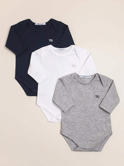 3 pack of American style long sleeve bodysuits with logo