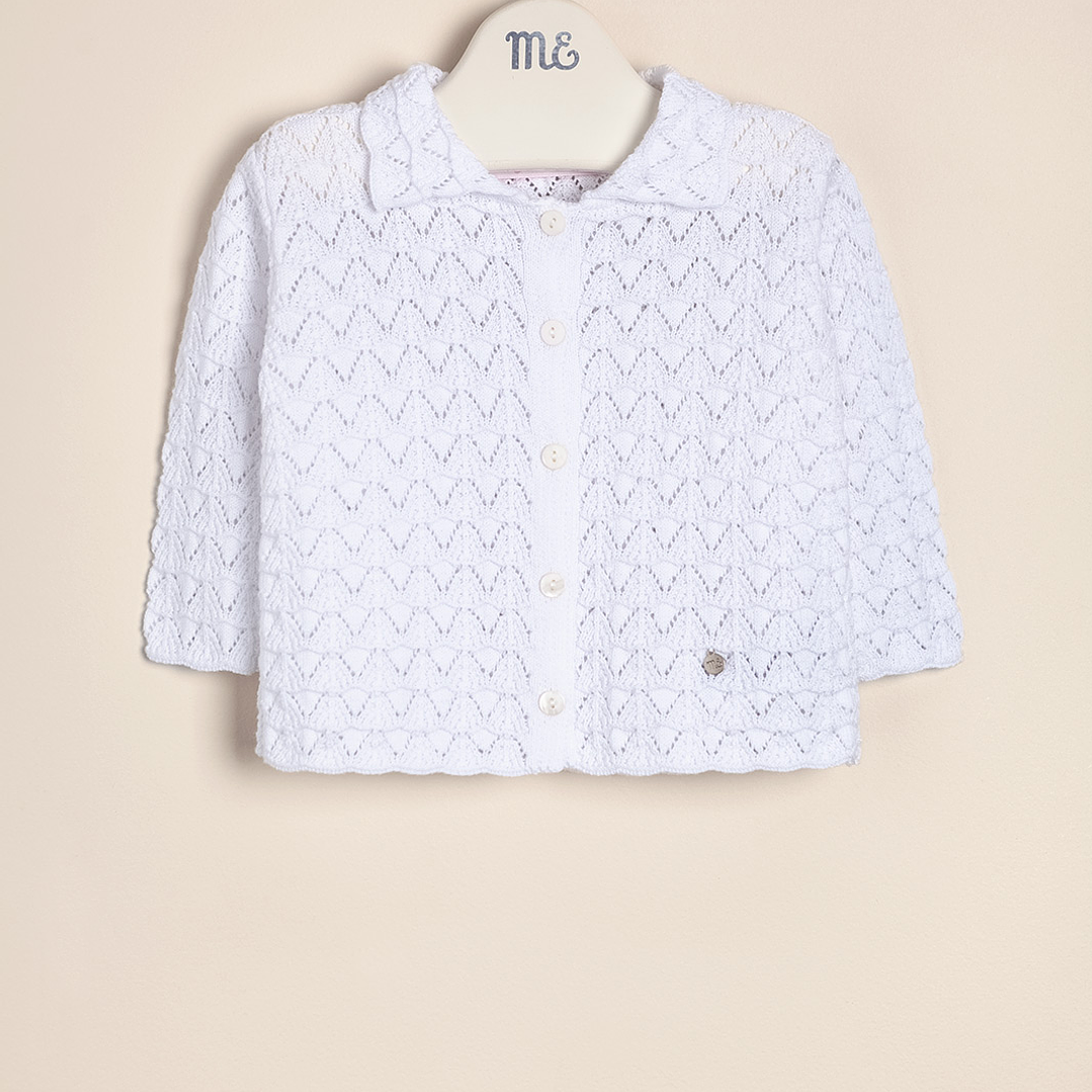 Nicolle Cotton Cardigan Openwork with collar for babies 1