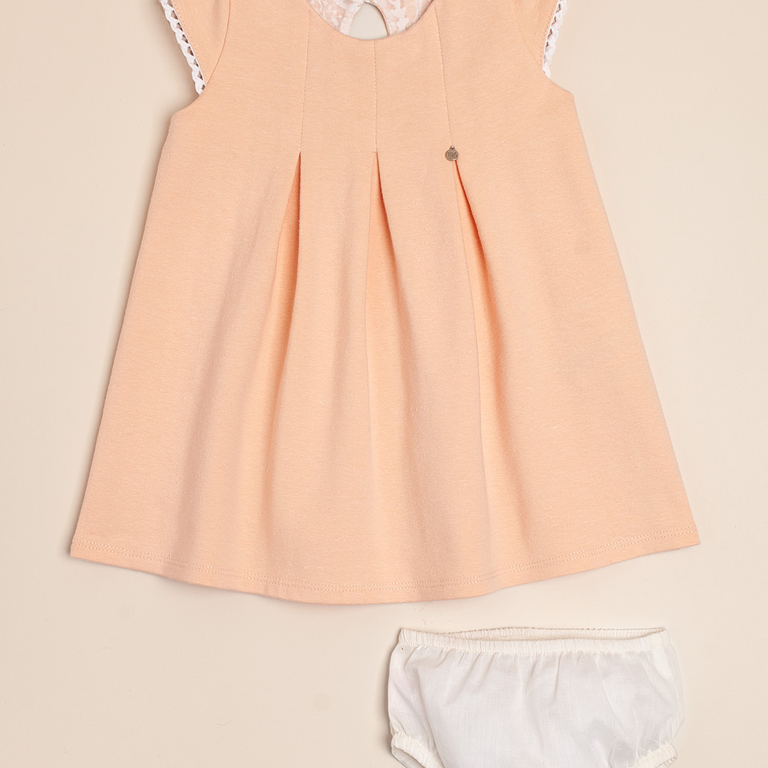 Rustic cotton dress with lace insert Peach BB (with diaper cover) 1