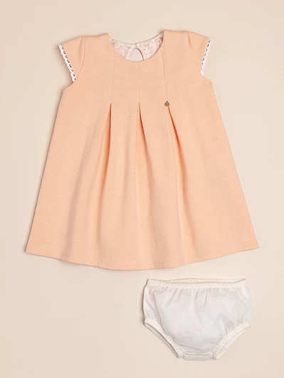 Rustic cotton dress with lace insert Peach BB (with diaper cover)