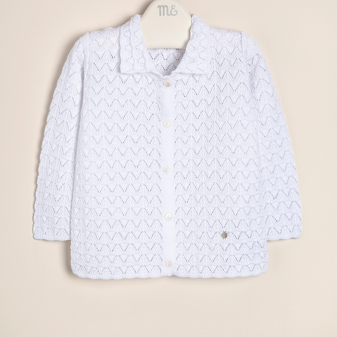Nicolle Cotton Cardigan Openwork with collar for girls 1