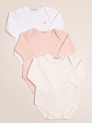 3 pack of American style long sleeve bodysuits with logo