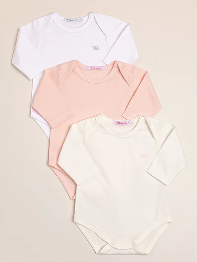 3 pack of American style long sleeve bodysuits with logo