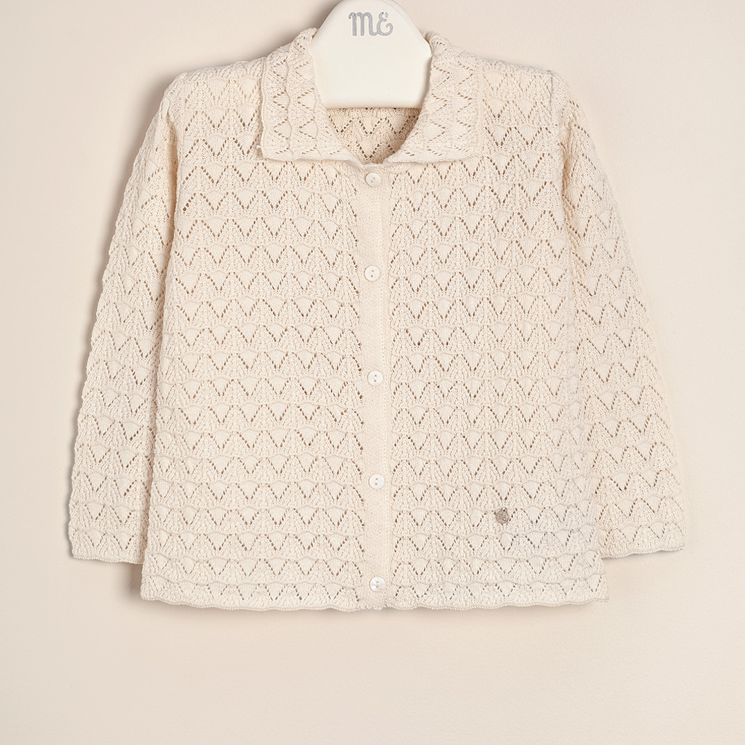 Nicolle Cotton Cardigan Openwork with collar for girls 1