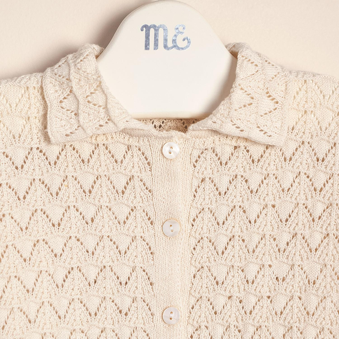 Nicolle Cotton Cardigan Openwork with collar for girls 3