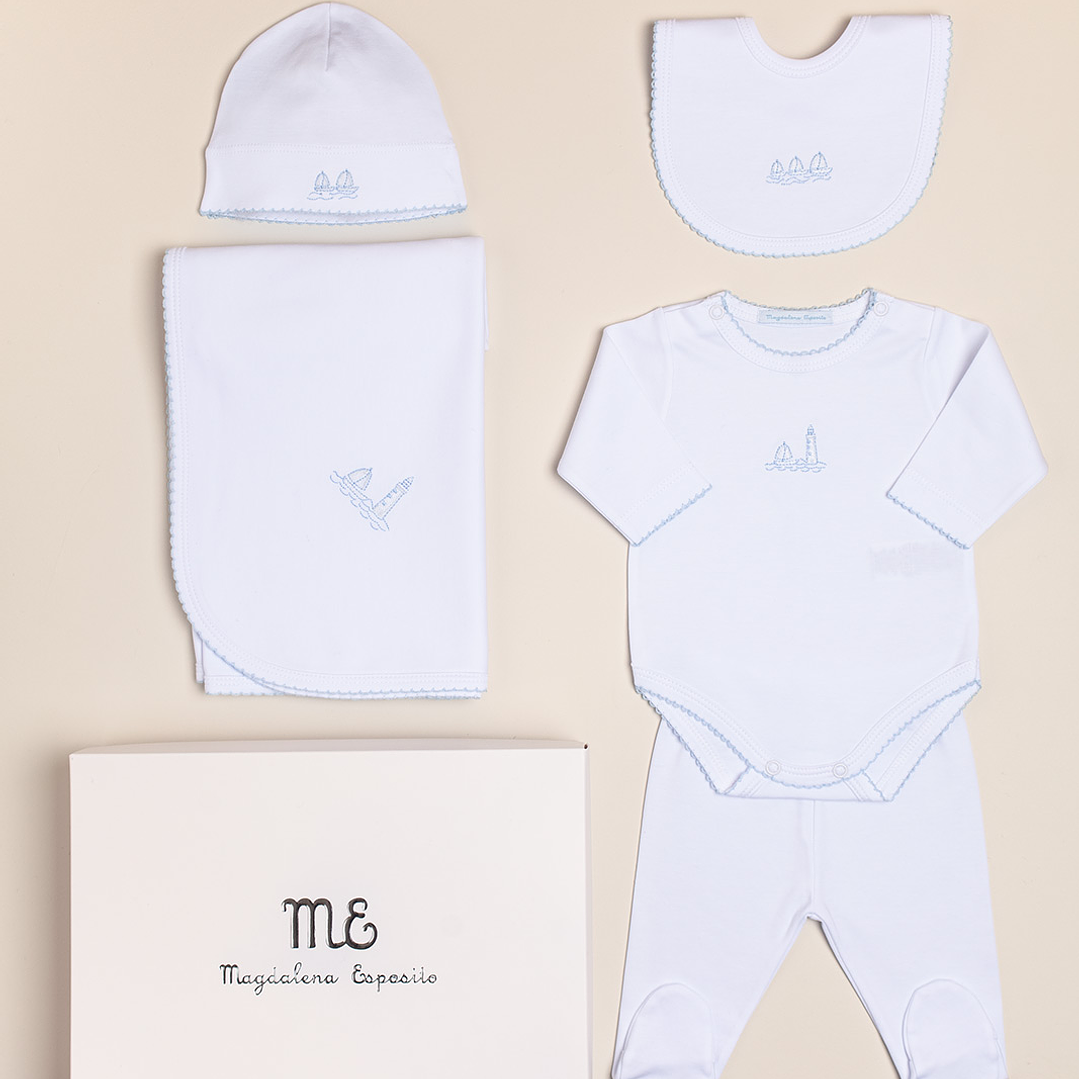 Ajuar: Bodysuit Bloomer Blanket Bib Hat Embroidered PIMA Peruano 1