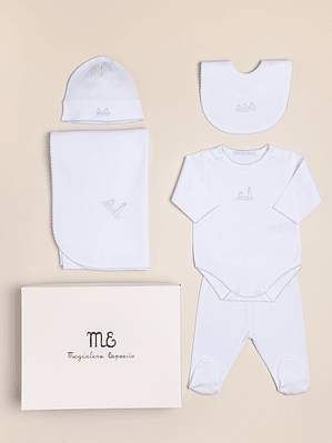 Ajuar: Bodysuit Bloomer Blanket Bib Hat Embroidered PIMA Peruano