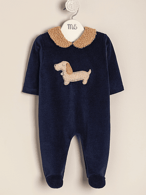 Oliver Plush romper with embroidered dog and collar