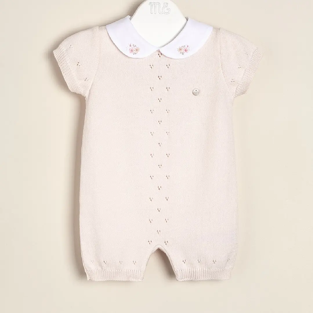 Knitted Bodysuit with embroidered flowers pink 1