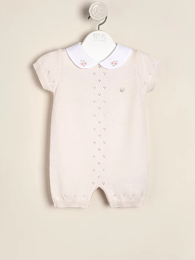 Knitted Bodysuit with embroidered flowers pink