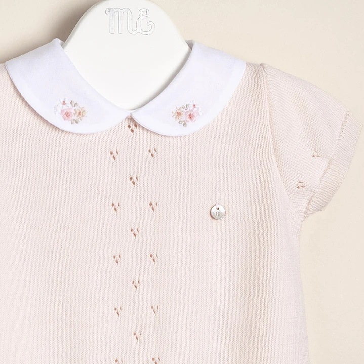 Knitted Bodysuit with embroidered flowers pink 2