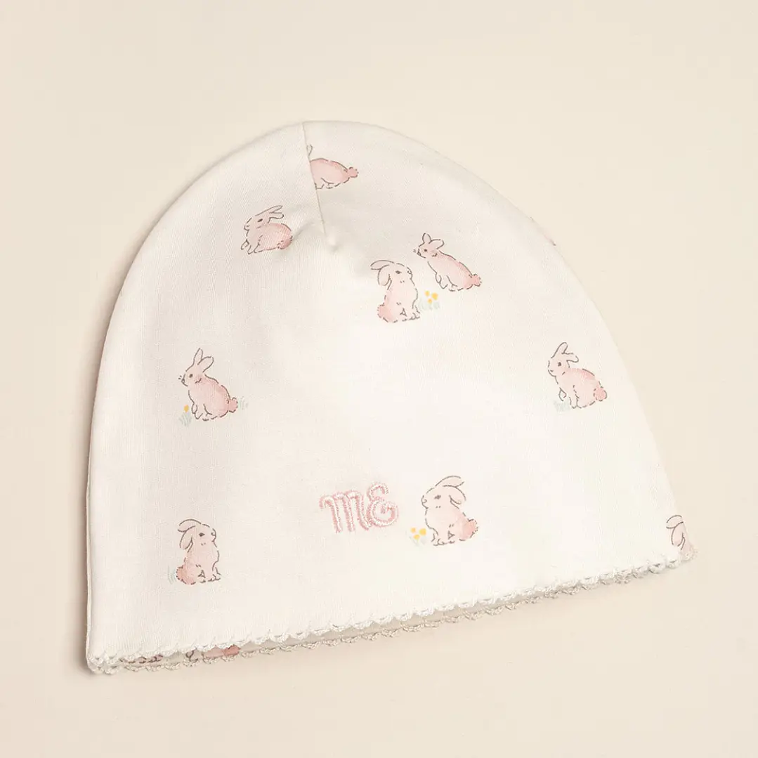 Beanie Hat Beige Pink Rabbits  1