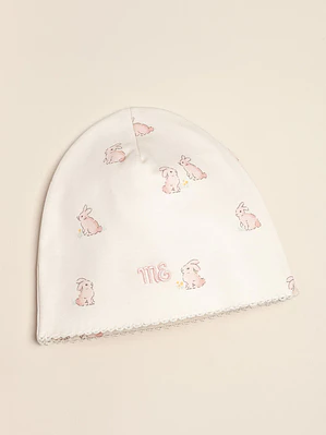 Beanie Hat Beige Pink Rabbits 