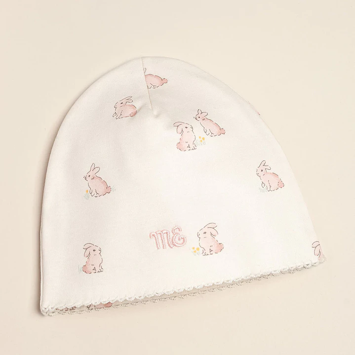 Beanie Hat Beige Pink Rabbits  1