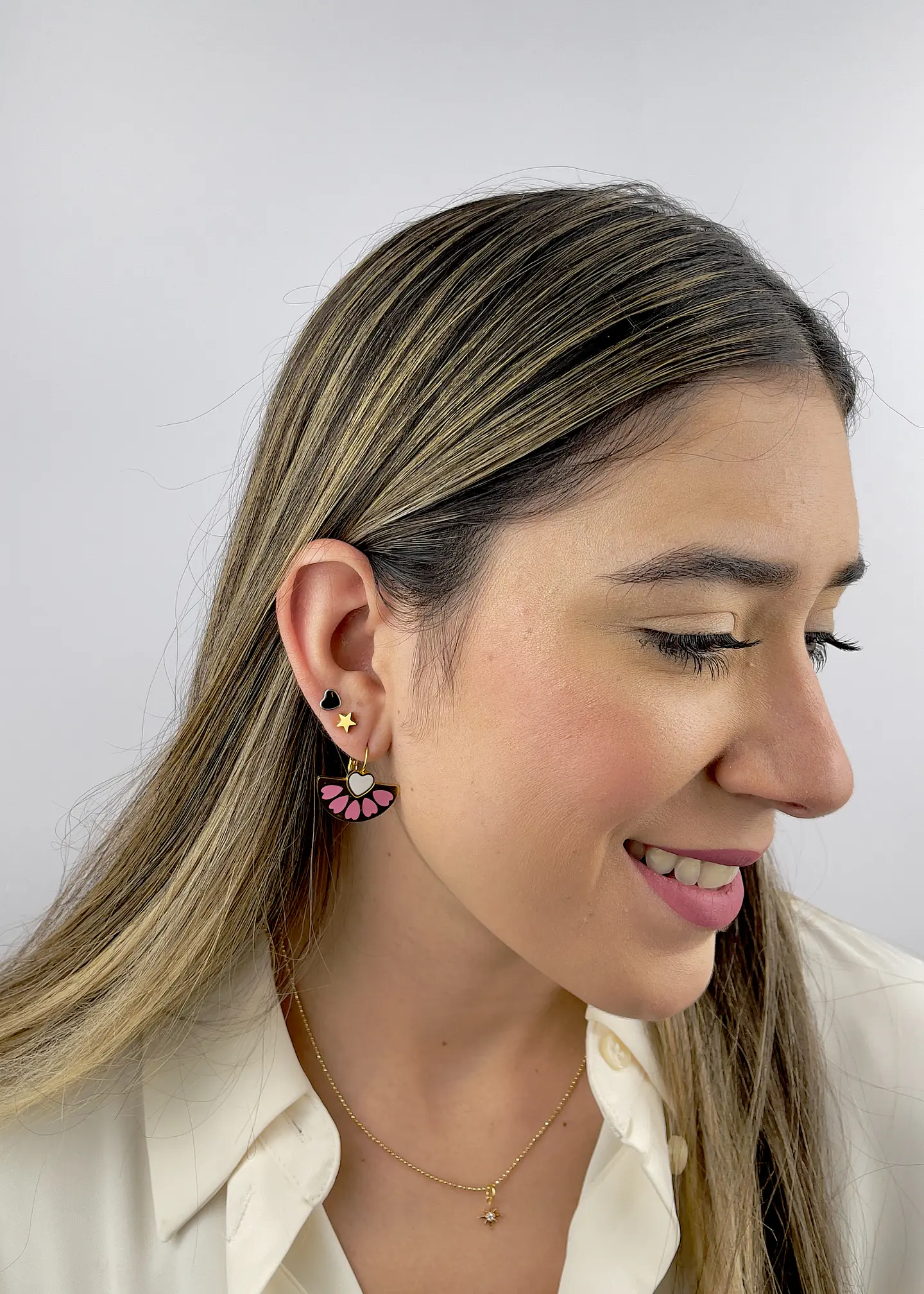 Aros Corazon Rosado 3