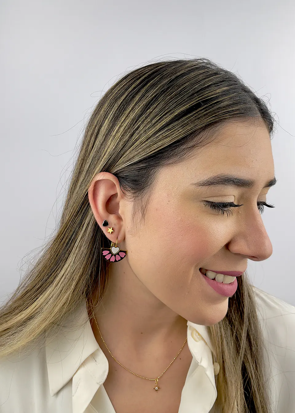 Aros Corazon Rosado 3