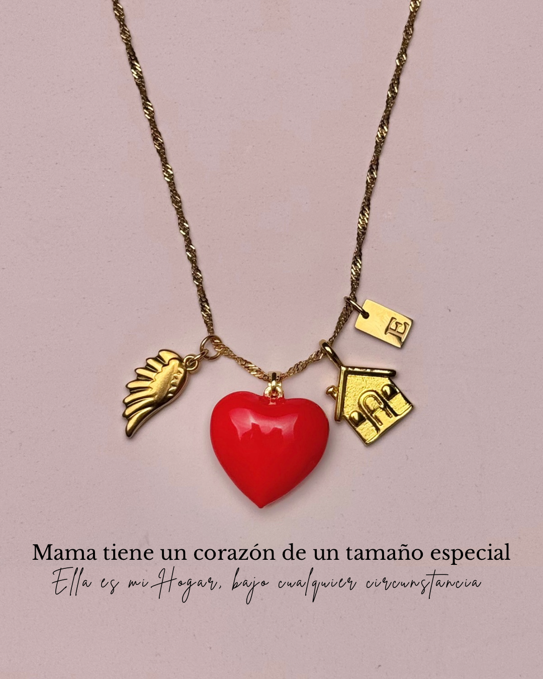 Collar Colgante Corazon Mama y Bebe Plateado