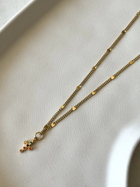 Collar Cruz Mini Cristal Colores